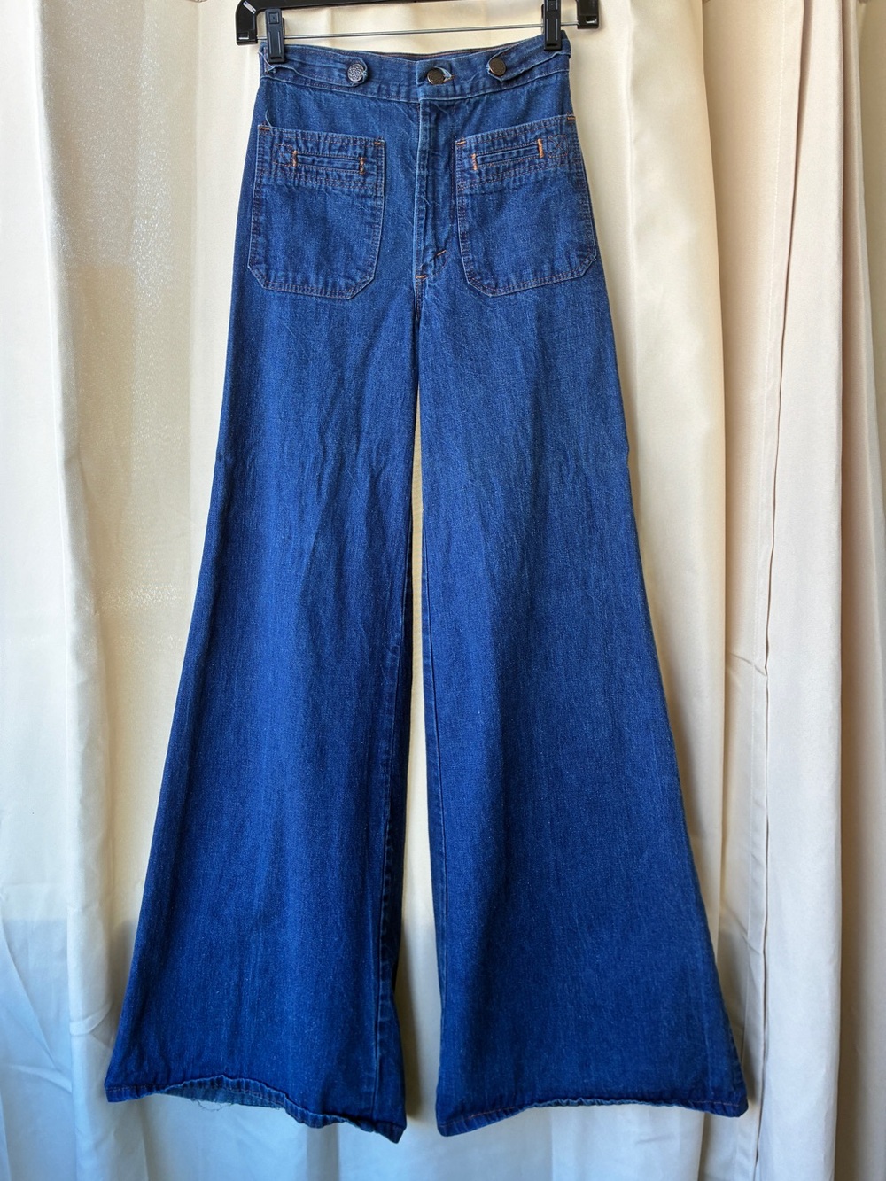 Vintage 70s HIS Jeans Bell Bottom Wide Leg  Denim size 24 Boho Hippie